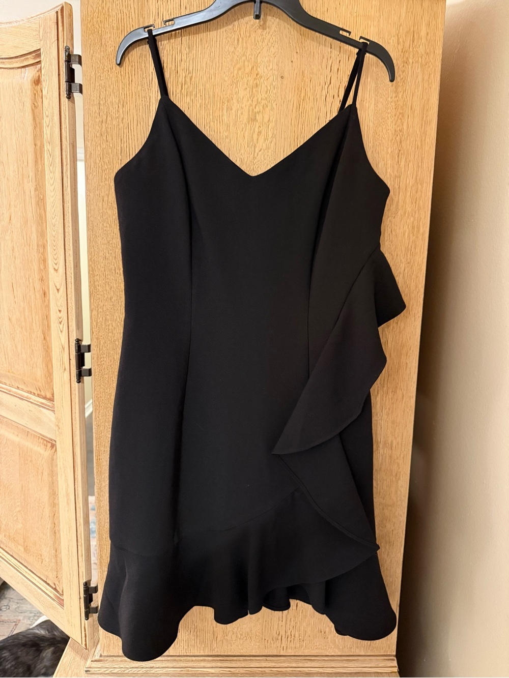 Black Spaghetti-Strap Ruffle Mini Dress